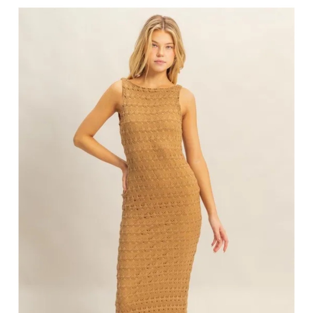 Crochet Tan Sleeveless Dress